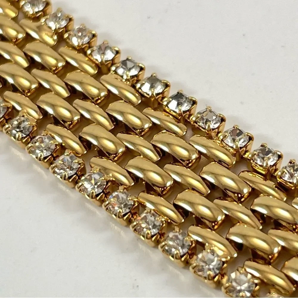 Vintage Kenneth Jay Lane KJL Gold Tone Rhinestone Chain Tennis Bracelet Elegant - Picture 5 of 8
